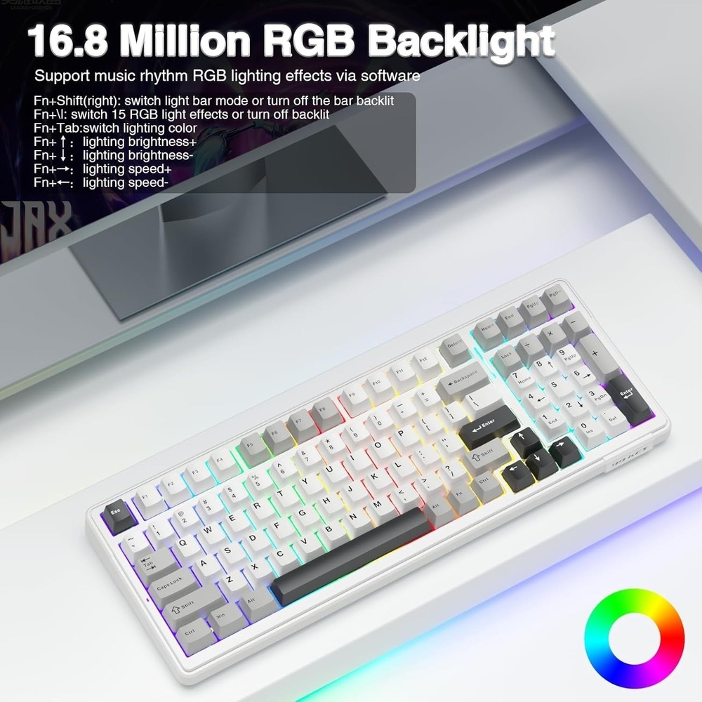 AULA F99 Wireless Mechanical Keyboard Tri-Mode BT 2.4G Hot-Swap RGB Black - Picture 8 of 9